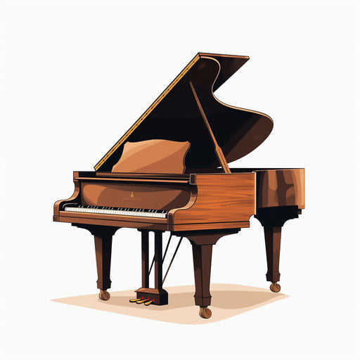 Minimalist-style piano clipart on white background