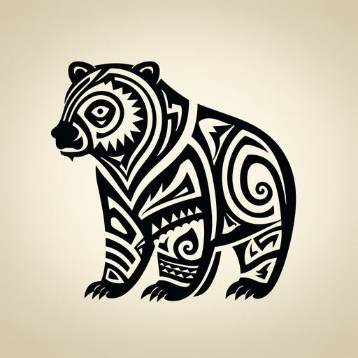 Black and white bear with tribal designs