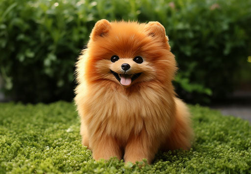 Brown pomeranian dog sitting on grass