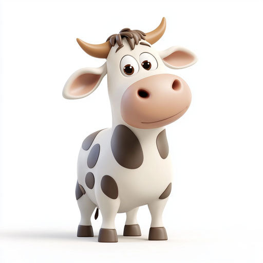 3D cow in realistic style on flat white background