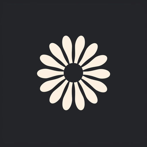 Black flower with circular outline, bold stencil style