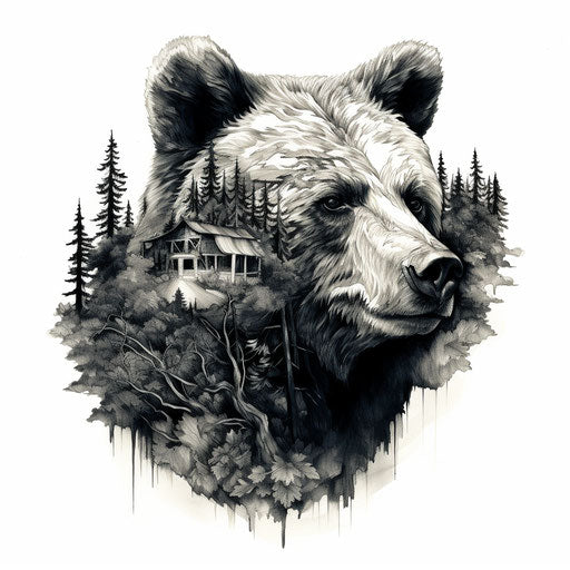 Bear drawing in bold traditional black and white style
