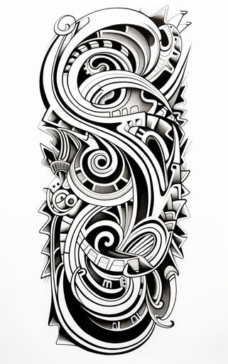 Detailed tribal tattoo design in black and white