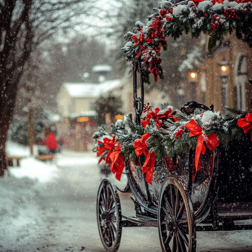 Vintage sleigh adorned, ready for snowy holiday parade