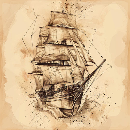Vintage tattoo sketch of an old sailing ship