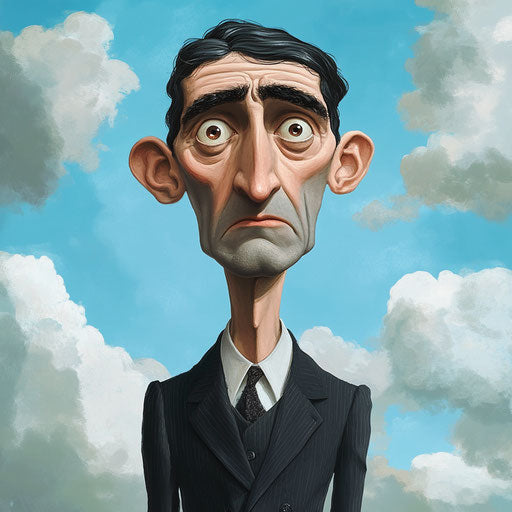 Humorous caricature of a Franz Kafka clipart with human characteristics