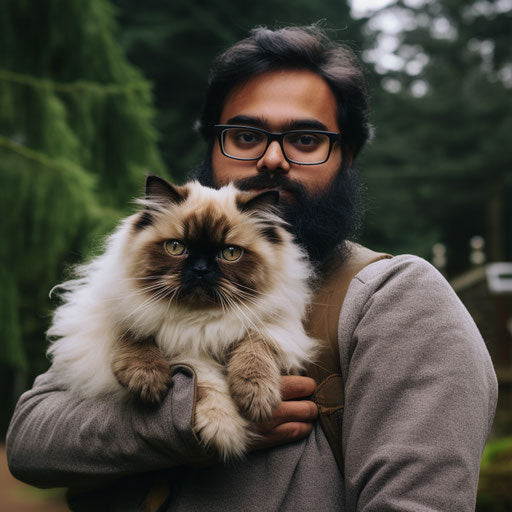 Himalayan cat being held by its owner