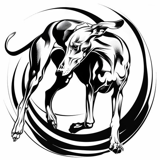 Art deco flat tattoo sketch of greyhound in motion clipart style