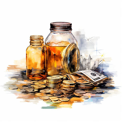 Financial illustration in the style of Oil painting, on white background