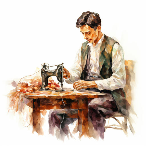Illustration of a tailor in the style of Impressionistic Art, on white background