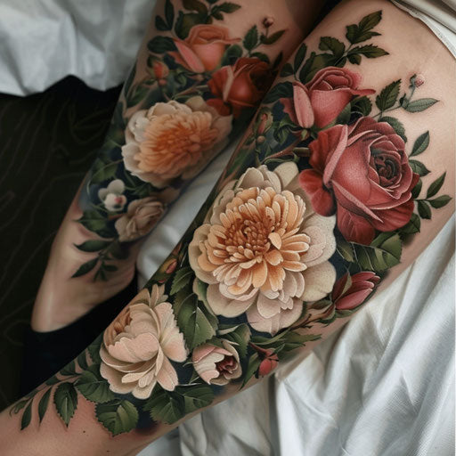 Realistic floral tattoo: roses and peonies