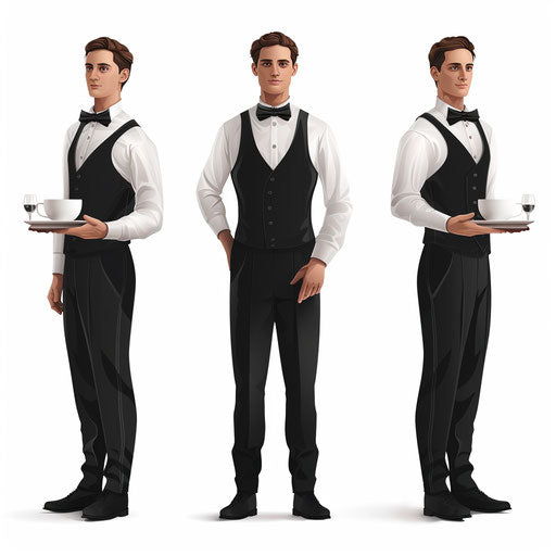 Waiter clipart in hyper-realistic style
