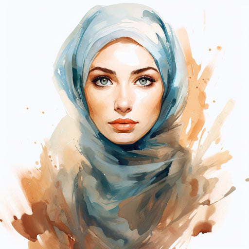 Hijab clipart in the style of oil painting, on white background