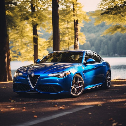 Bright blue classic Alfa Romeo Giulia Quadrifoglio