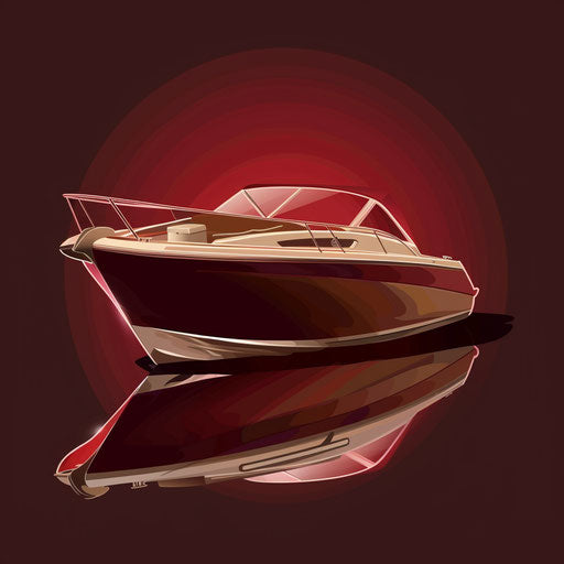 Realistic boat clipart on luminous burgundy background