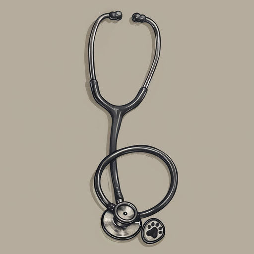 Flat sketch of a veterinary stethoscope with a paw print charm