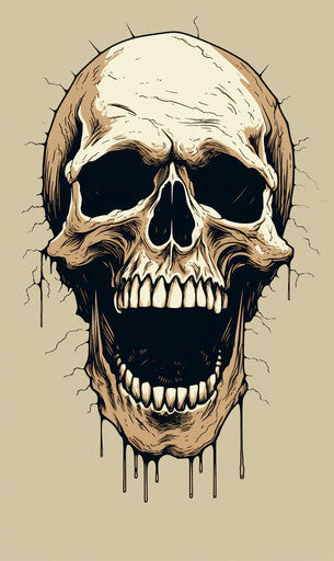 Skull with open mouth, rough-edged 2D animation style