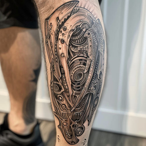 Biomechanical tattoo with mystical themes, David Palumbo style
