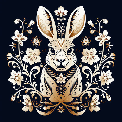 Easter rabbit in black and white, Mexican folklore-inspired style