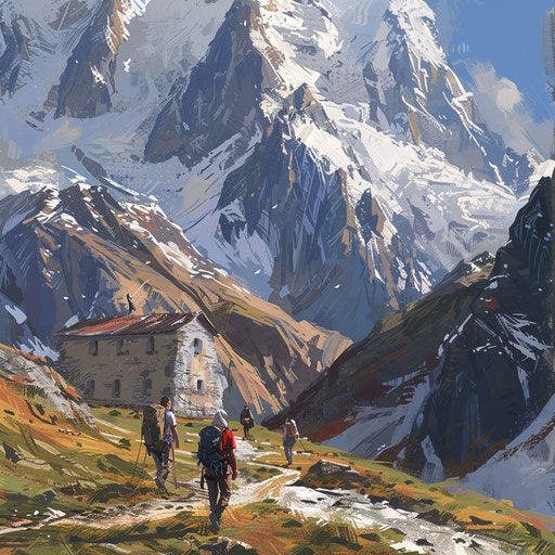 Exploring climbers in rugged terrain in Svaneti