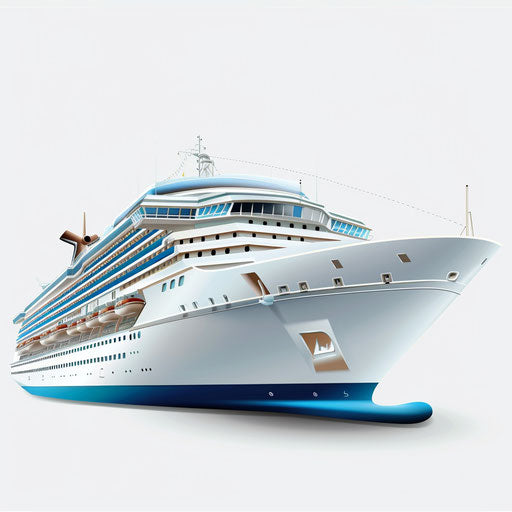 Realistic cruise ship on white background, bright colors