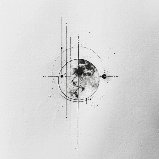 Minimalist flat tattoo sketch of full moon with geometric shapes
