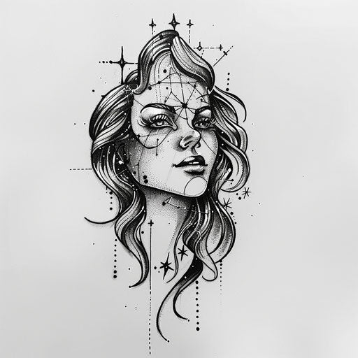 Monochrome Virgo constellation tattoo sketch