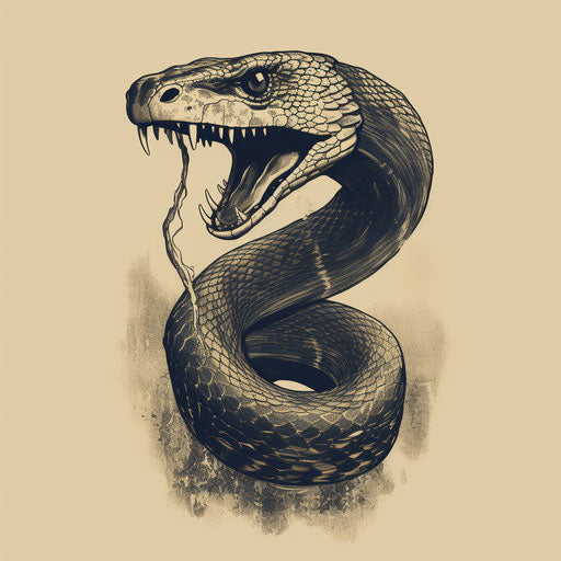 Snake on beige background, vintage punk style, animal intensity
