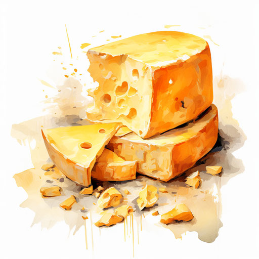 Cheese clipart in the style of Impressionistic Art, on a white background
