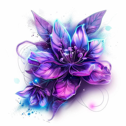 Violet neon flower tattoo with futuristic elements
