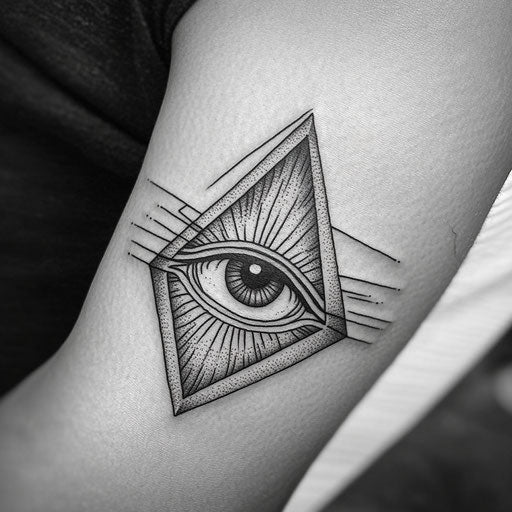 Inner bicep tattoo with eye of providence in pyramid