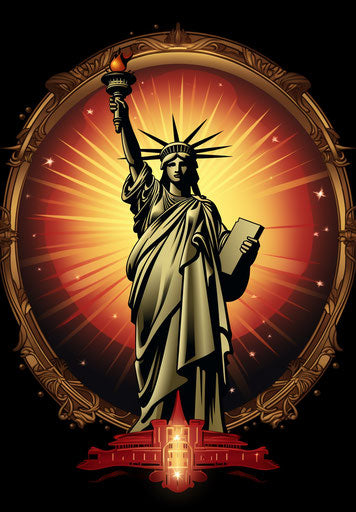 American shield with Liberty holding torch