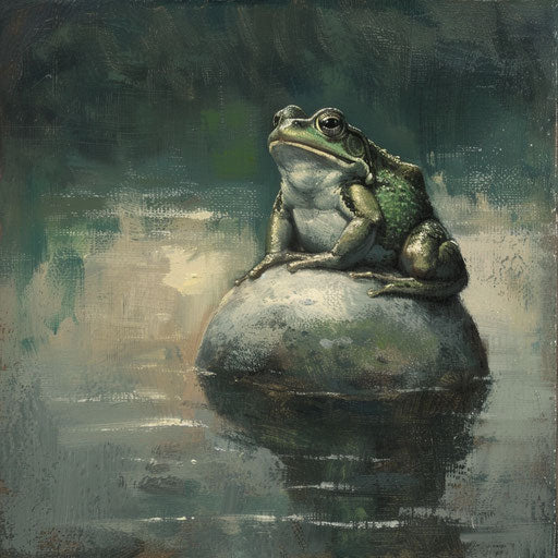 Frog sitting on a stone in peaceful twilight