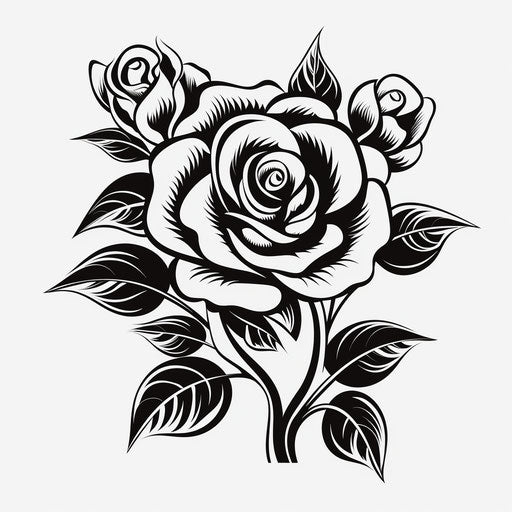 Black and white rose drawing free vector, luxurious style, bold stencil, simple design, decorative, stencil-based