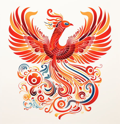 Fast flying red bird, intricate cut-out style
