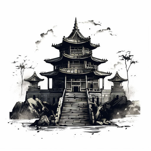 Temple clipart in the style of Chiaroscuro Art, on white background