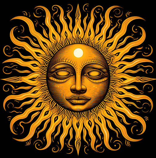 Sun outline vector illustration, pj crook style, renaissance realism, mythological influences 75:76