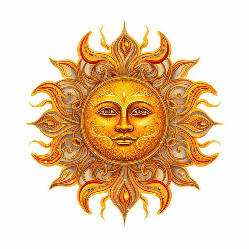 Sun clipart in the style of Chiaroscuro Art, on white background