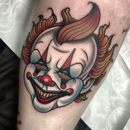 Traditional American style clown tattoo