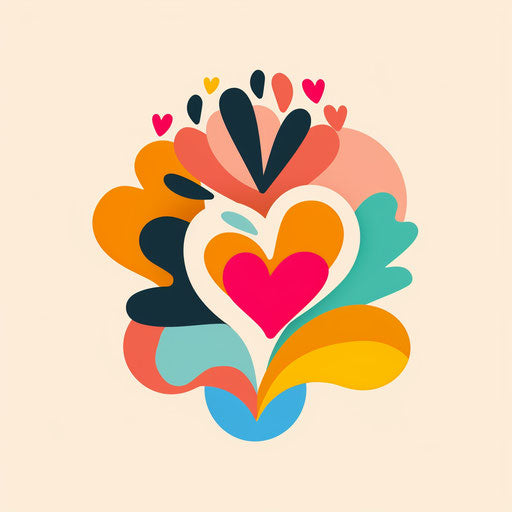 Playful wedding logo with bright colors and fun shapes