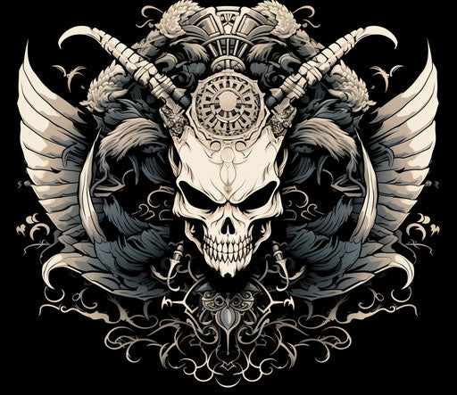 Black and white skull and fan design vector