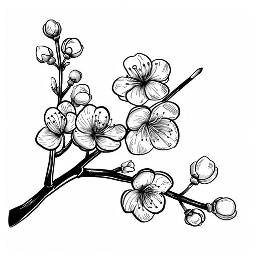 Japanese plum blossom tattoo line art in monochrome