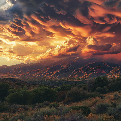 Wasatch Mountains in stormy sunset