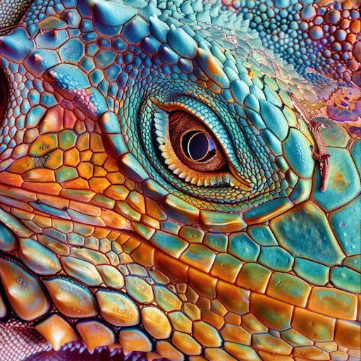 Intricate patterns and vibrant textures of iguana skin