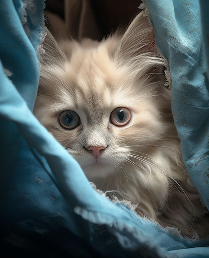 Sleepy kitten in cabin, iconic style, princecore