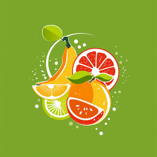 Healthy food logo with fresh fruit design on bright green background