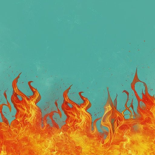 Realistic fire on flat turquoise background