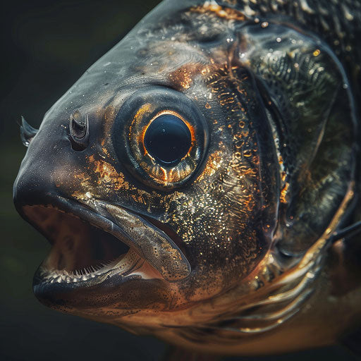 Expressive close-up portrait of piranha with detailed scales