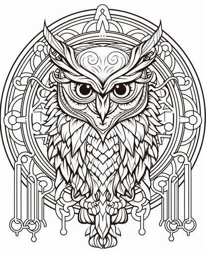 Stylized owl with mandala coloring page