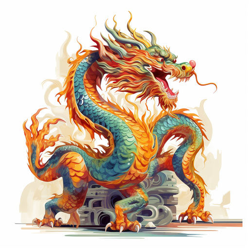 Chinese dragon clipart in the style of Oil painting on white background
